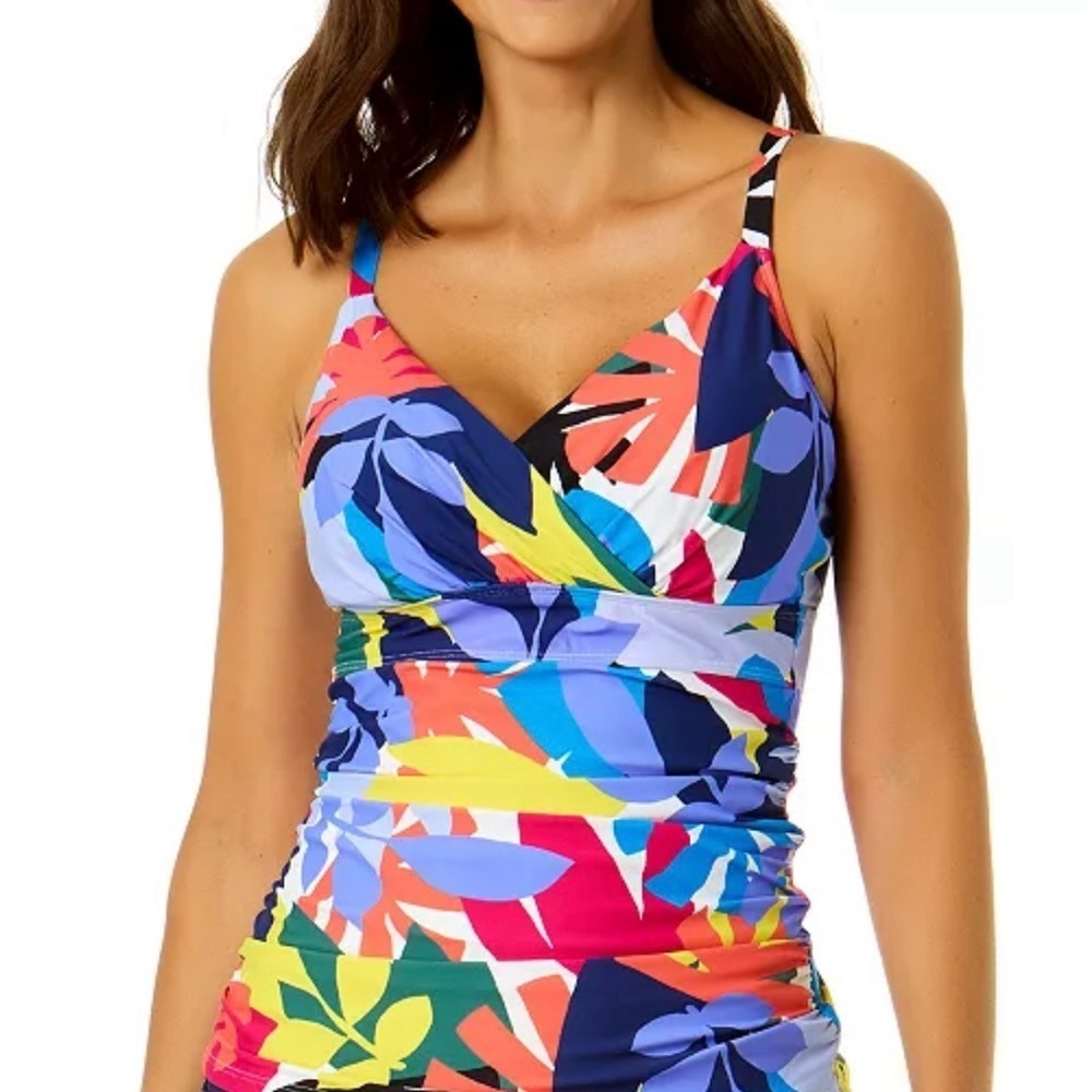 NWT Anne Cole Women's Printed Underwire Tankini Top 32C/34B
